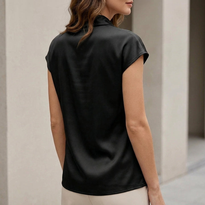 Duttini | Chic Relaxed Fit Cowl Neck Blouse With Draped Waterfall Silhouette