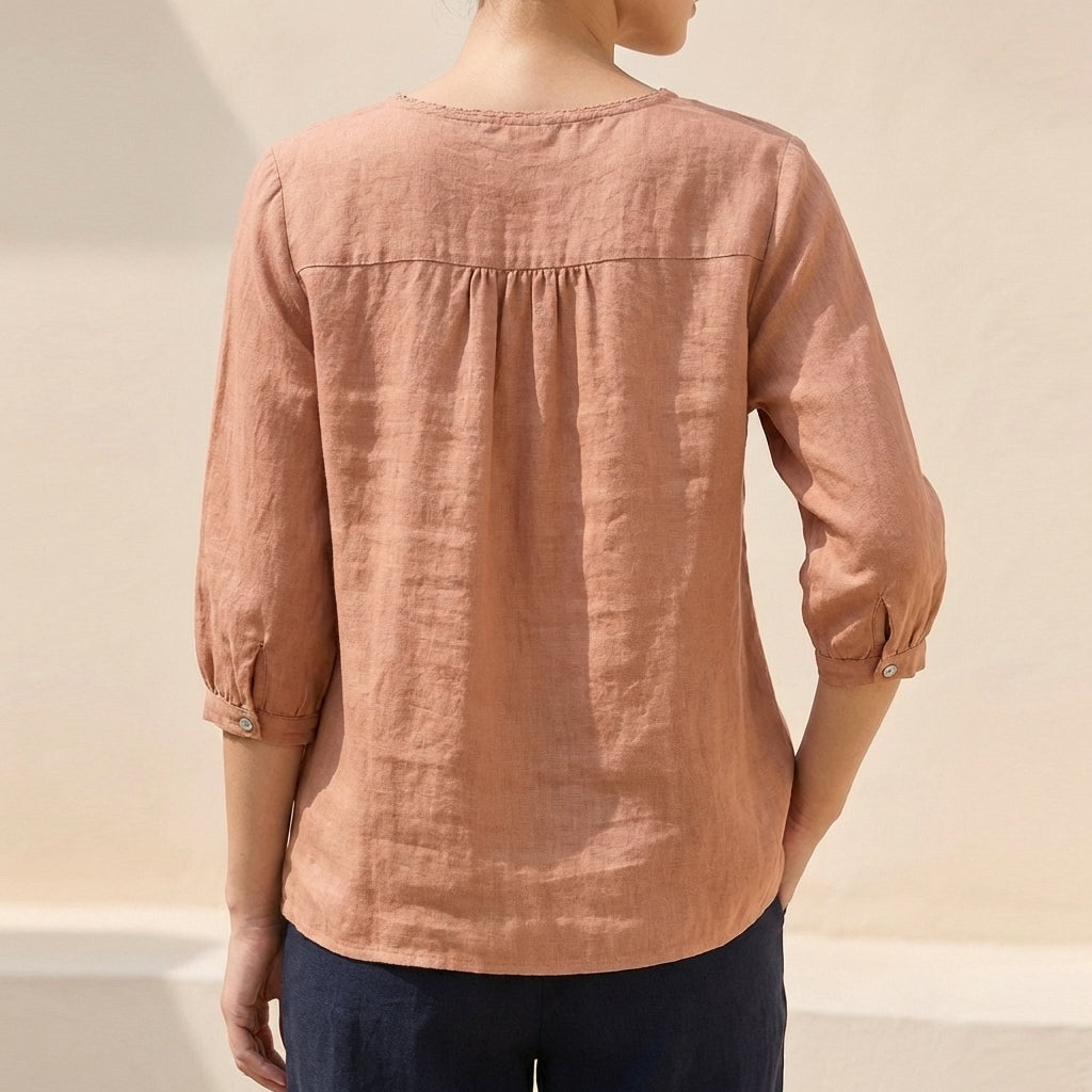 Duttini | Chic Relaxed Embroidered Blouse With Lace Trim And Pintuck Detail