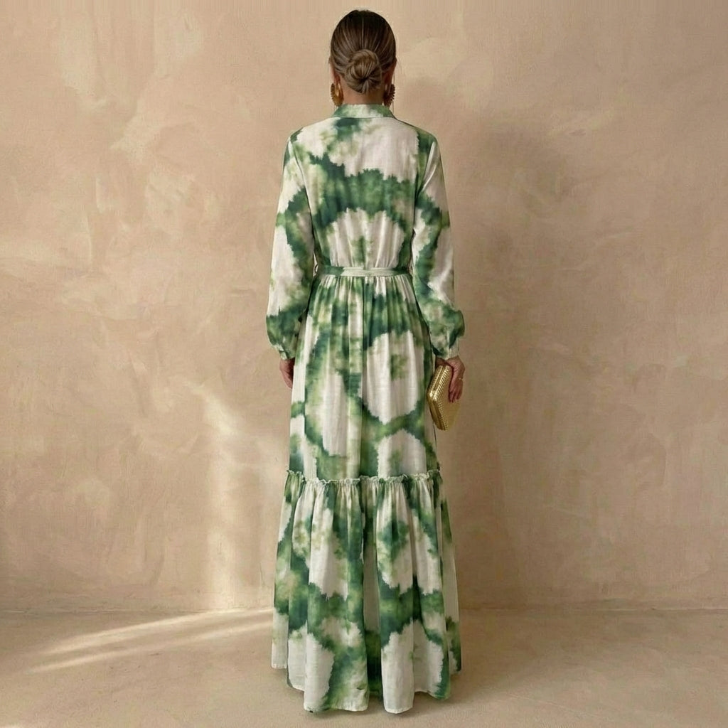 Duttini | Elegant Tiered Maxi Dress With Tie-Waist And Ruffled Details For Special Occasions