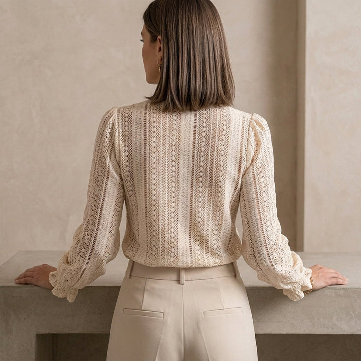 Duttini | Modern Lace Knit Blouse With Romantic Relaxed V-Neck Silhouette