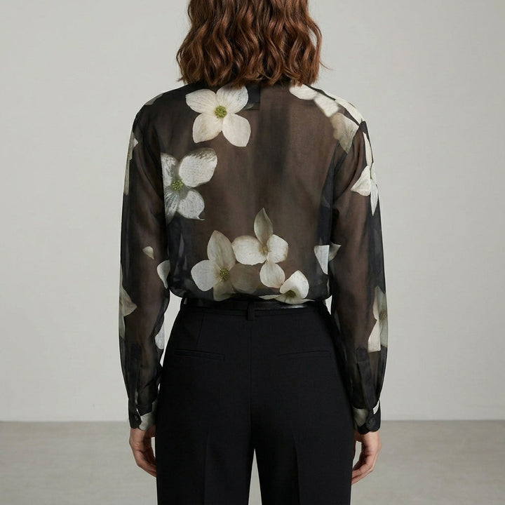 Duttini | Flowing Midnight Bloom Sheer Floral Statement Blouse
