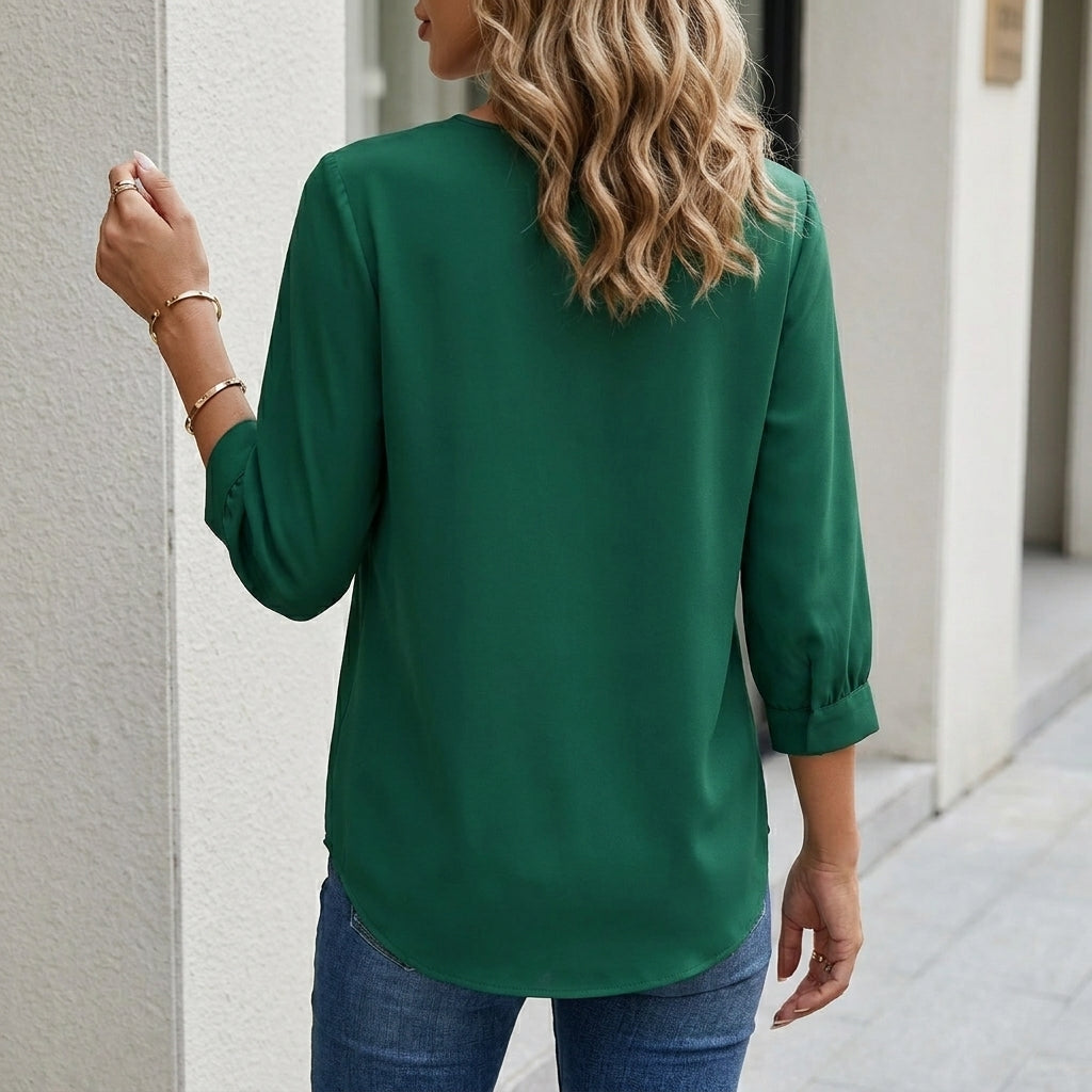 Duttini | Luxe Relaxed Fit Blouse With Notched Collar And Gathered Puff Sleeves