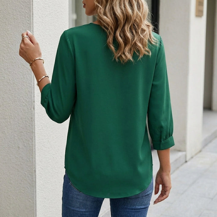 Duttini | Luxe Relaxed Fit Blouse With Notched Collar And Gathered Puff Sleeves