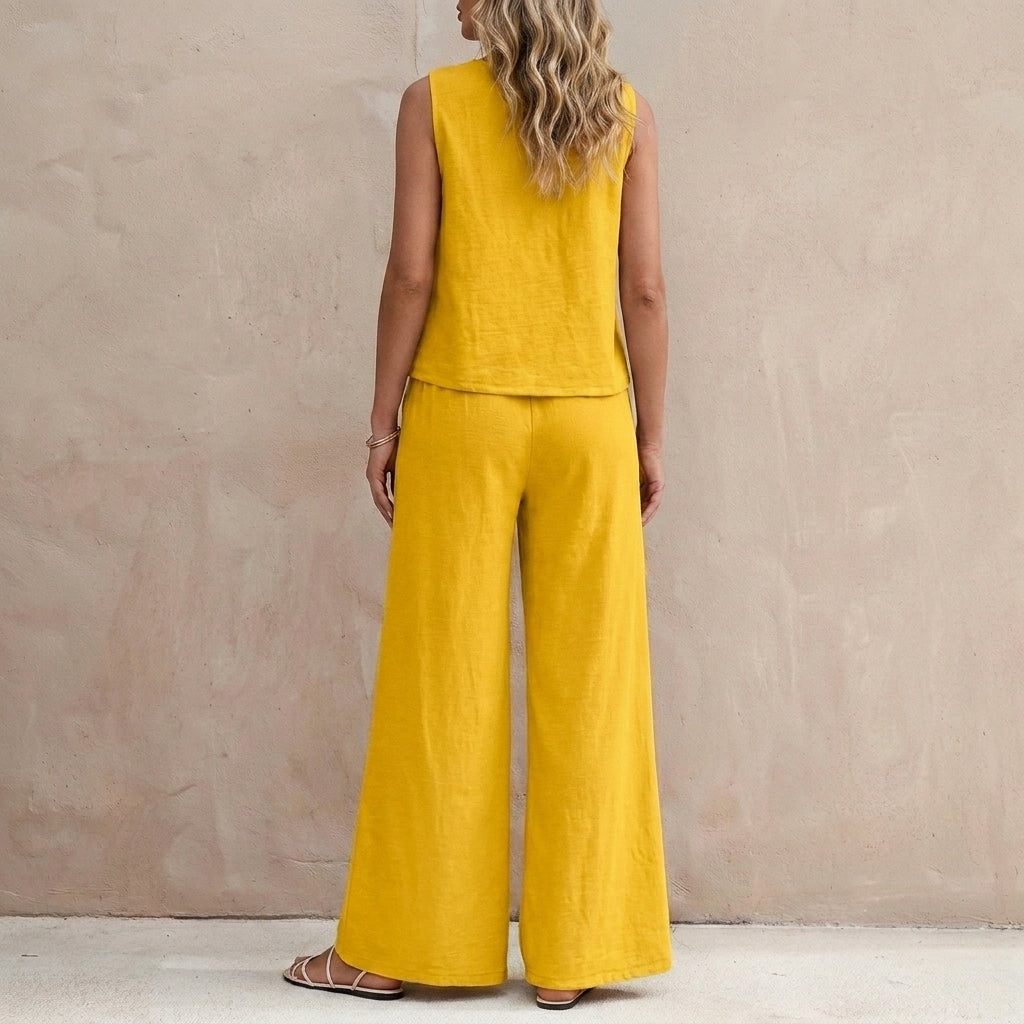 Duttini | Graceful Sunlit Sleeveless Two-Piece Set With Flowing Wide-Leg Pants