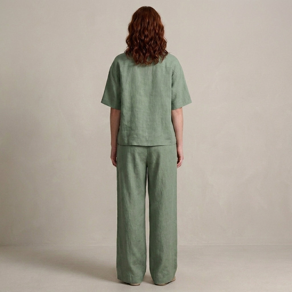 Duttini | Effortless Zip-Neck Top And Wide-Leg Trouser Set