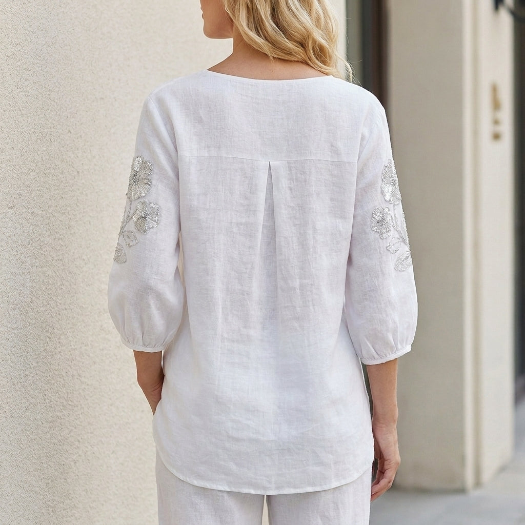 Duttini | Modern Blooming Grace Embroidered Relaxed Tunic Blouse