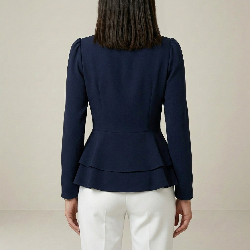 Duttini | Sculpted Tailored Peplum Wrap Blouse With Statement Sleeves