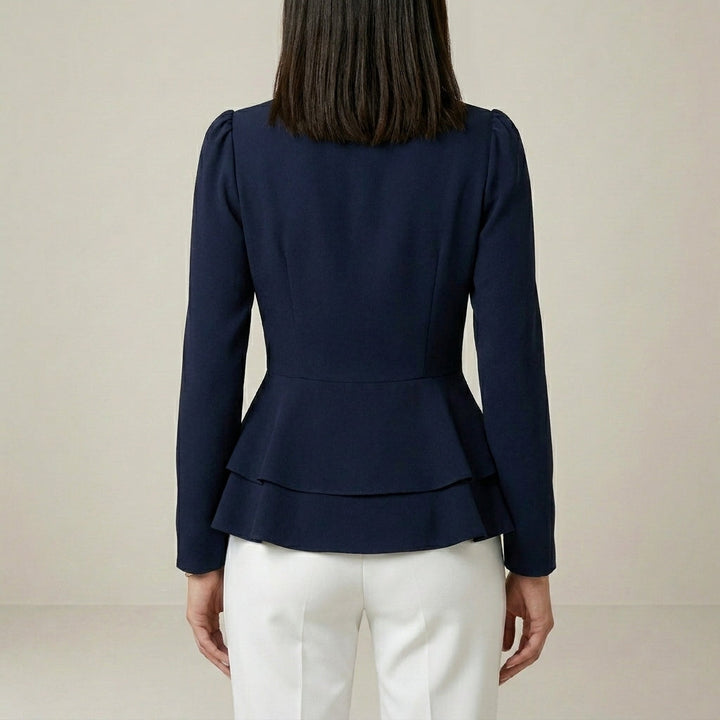 Duttini | Sculpted Tailored Peplum Wrap Blouse With Statement Sleeves