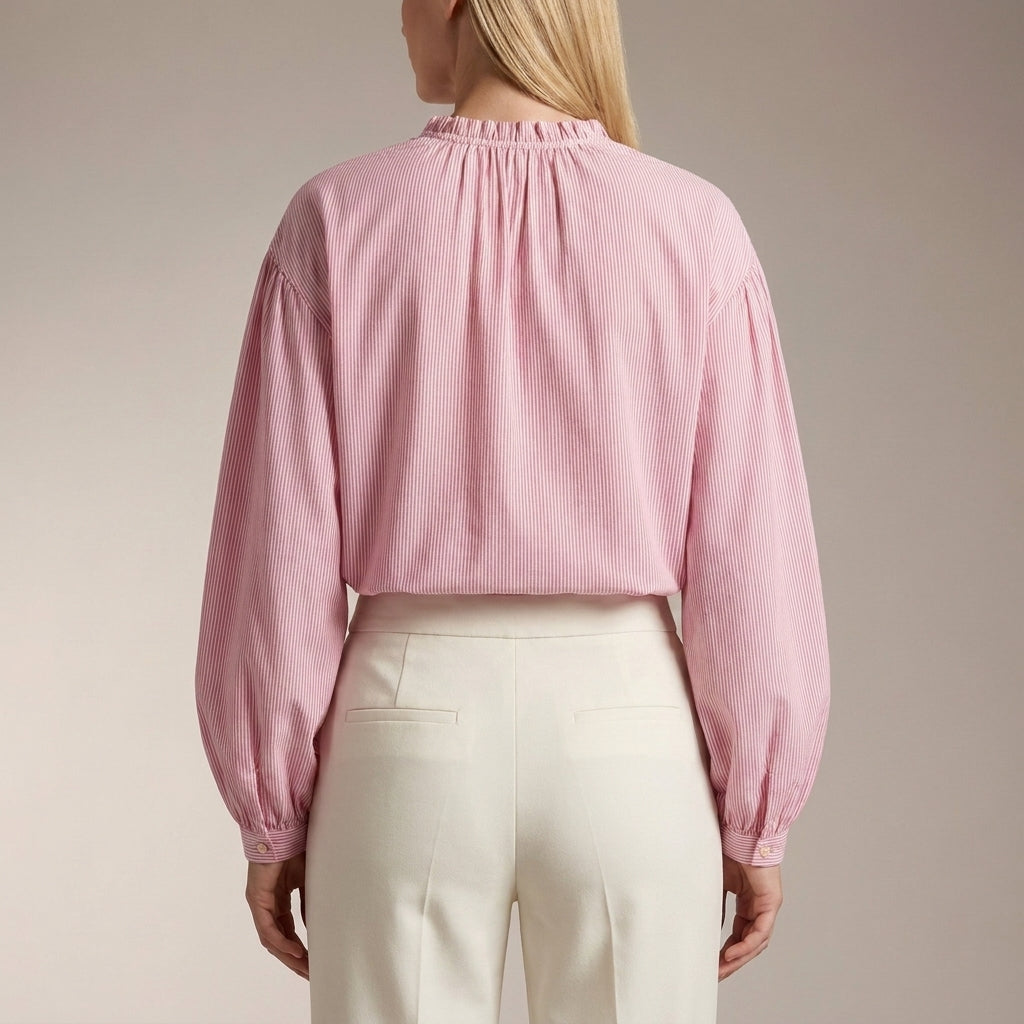 Duttini | Romantic Relaxed Silhouette Blouse With Ruffled Collar And Balloon Sleeves