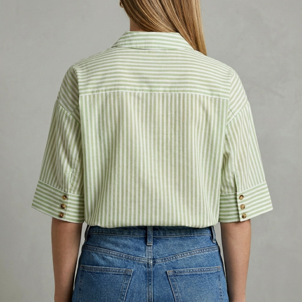 Duttini | Effortless Coastal Grove Striped Relaxed Tunic Blouse