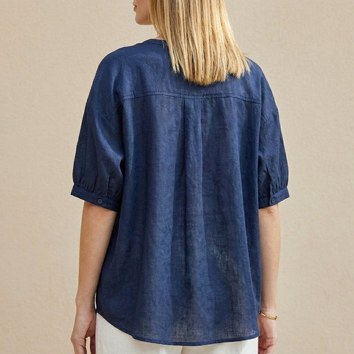 Duttini | Timeless Coastal Breeze Relaxed V-Neck Tunic Blouse