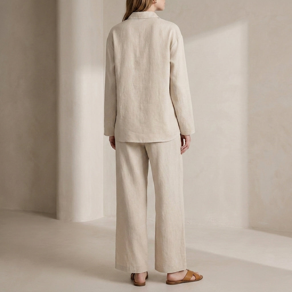 Duttini | Flowing Relaxed Two-Piece Woven Shirt And Wide-Leg Trousers Set
