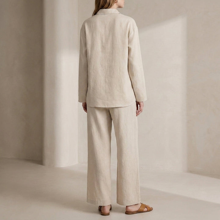Duttini | Flowing Relaxed Two-Piece Woven Shirt And Wide-Leg Trousers Set