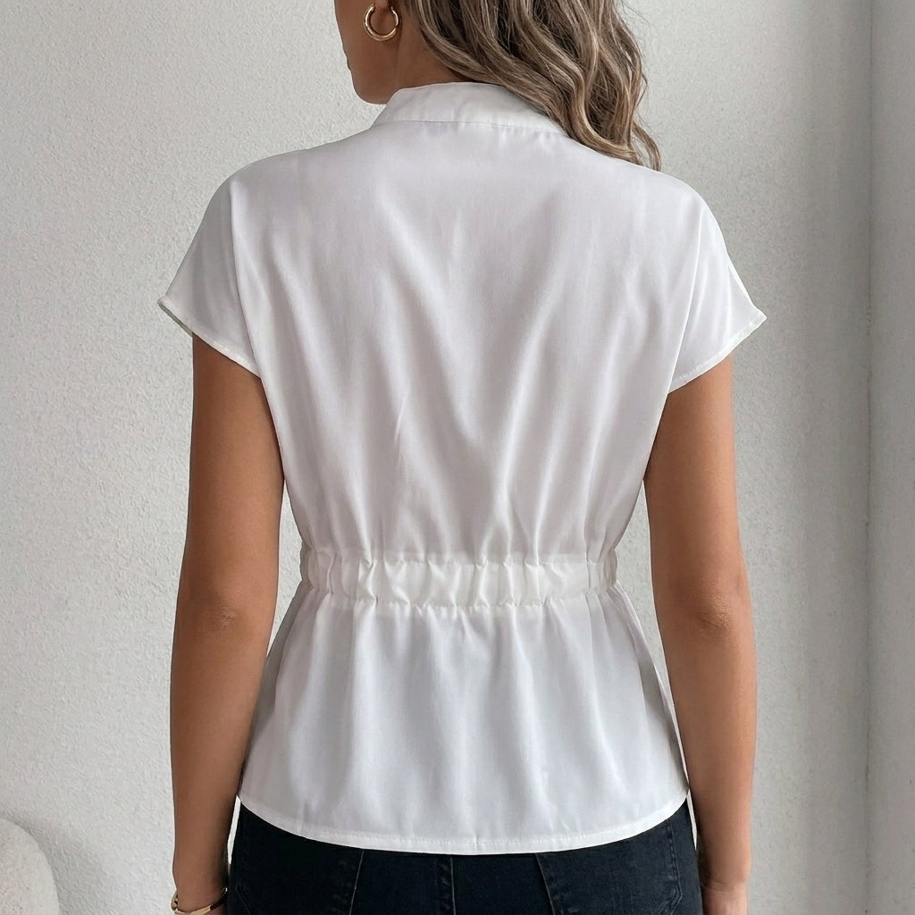 Duttini | Romantic Tie Waist Button Front Blouse For Effortless Chic