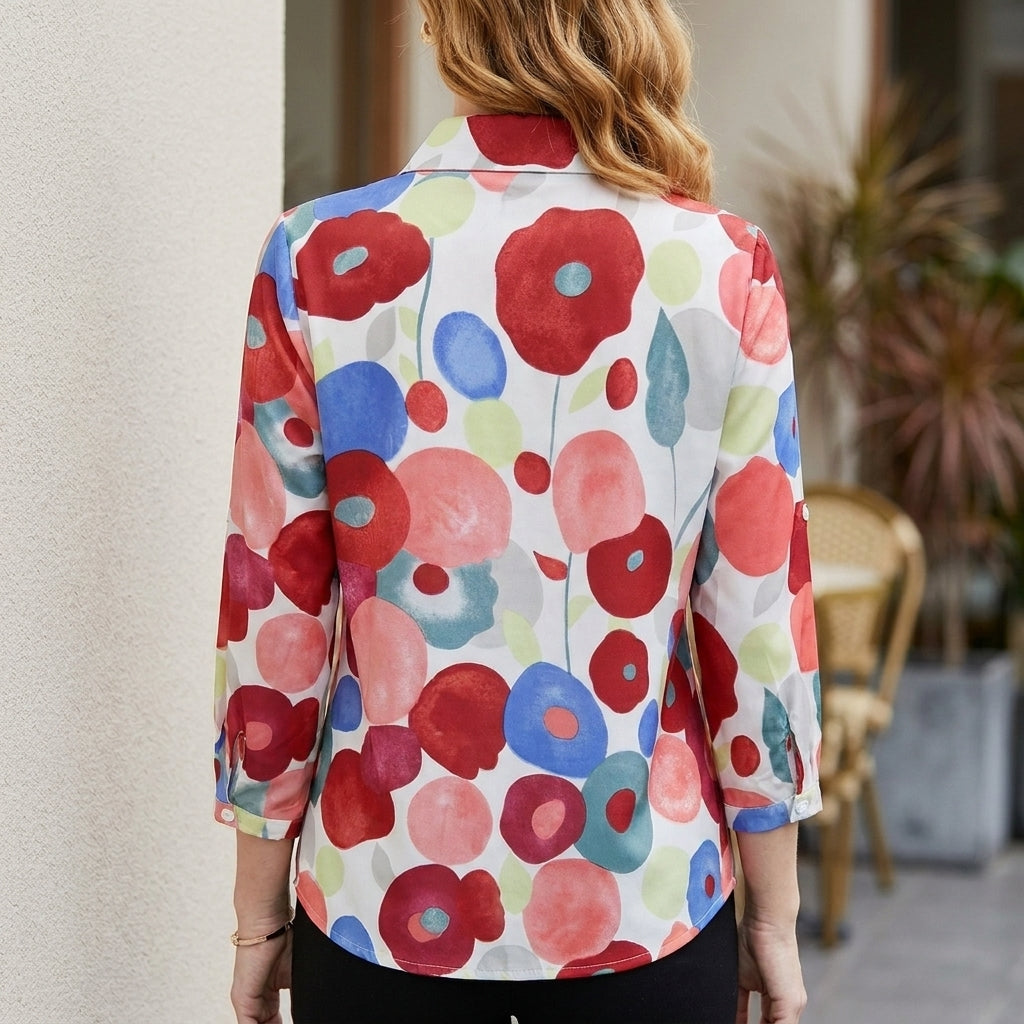 Duttini | Flowing Artistic Floral Button-Up Blouse With Relaxed Silhouette