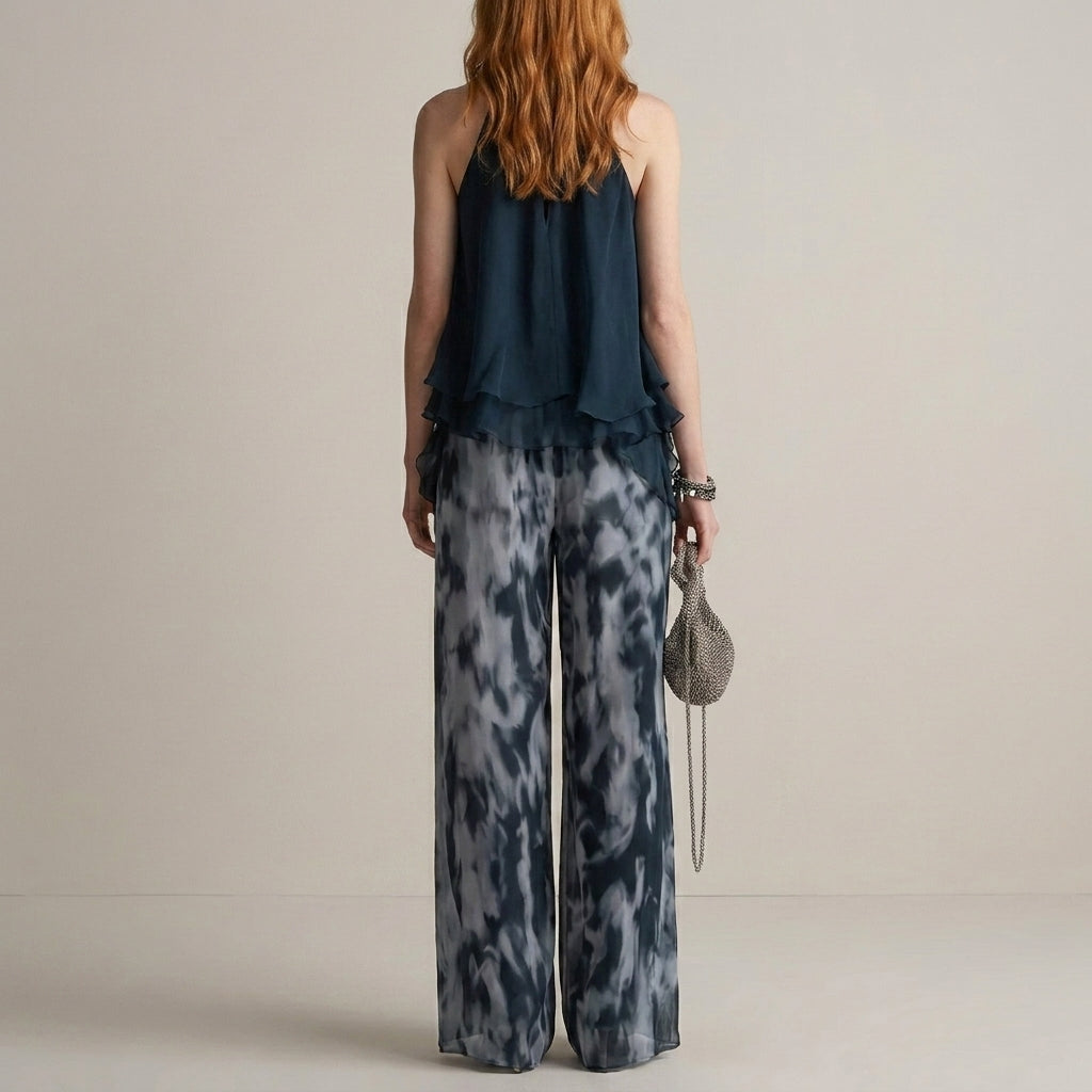 Duttini | Modern Midnight Mist Halter Blouse And Flowing Pant Set
