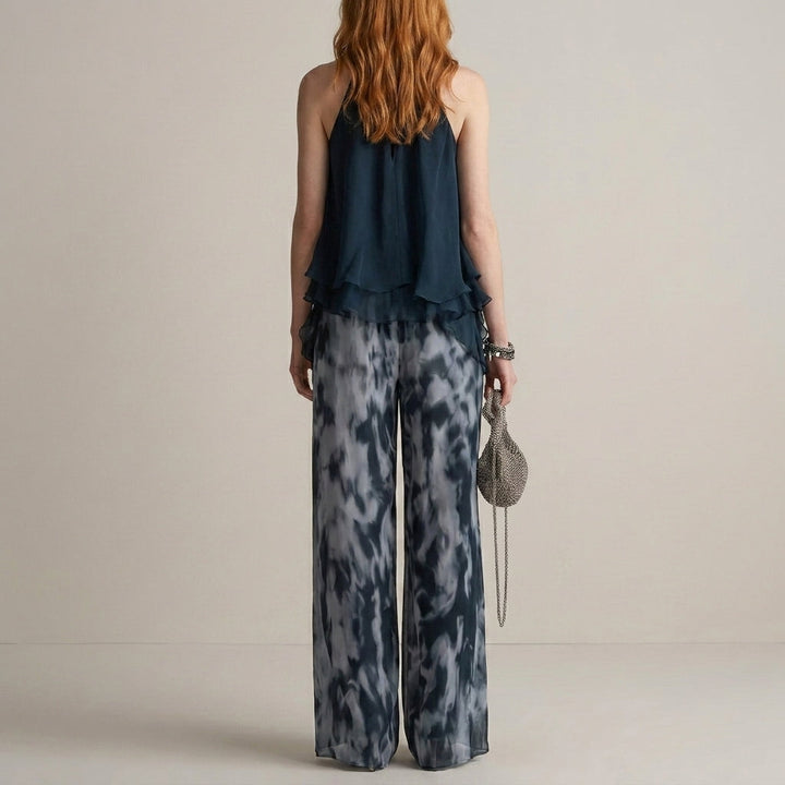 Duttini | Modern Midnight Mist Halter Blouse And Flowing Pant Set