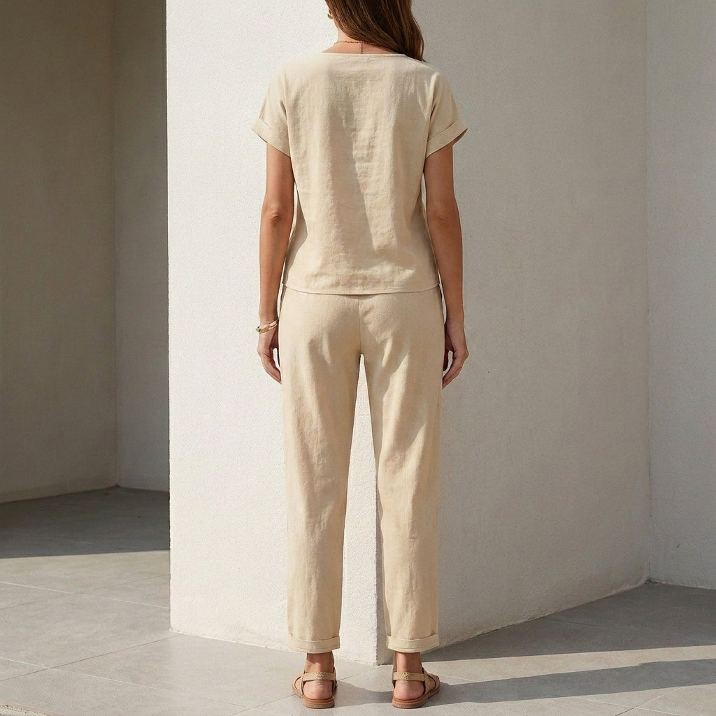 Duttini | Lightweight Woven Two-Piece Set With Mesh Accents And Self-Tie Waist