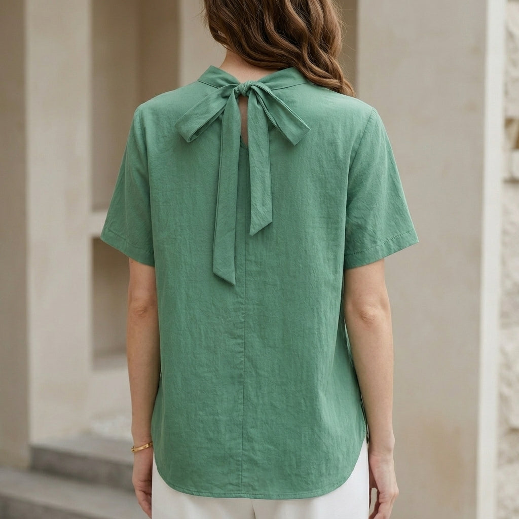 Duttini | Elegant Minimalist Tie-Back Blouse With Soft Pleated Neckline