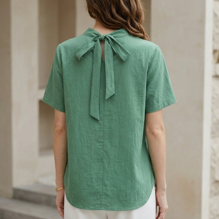 Duttini | Elegant Minimalist Tie-Back Blouse With Soft Pleated Neckline