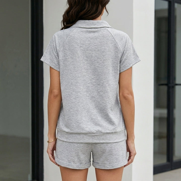 Duttini | Modern Relaxed Collared Lounge Set With Drawstring Shorts