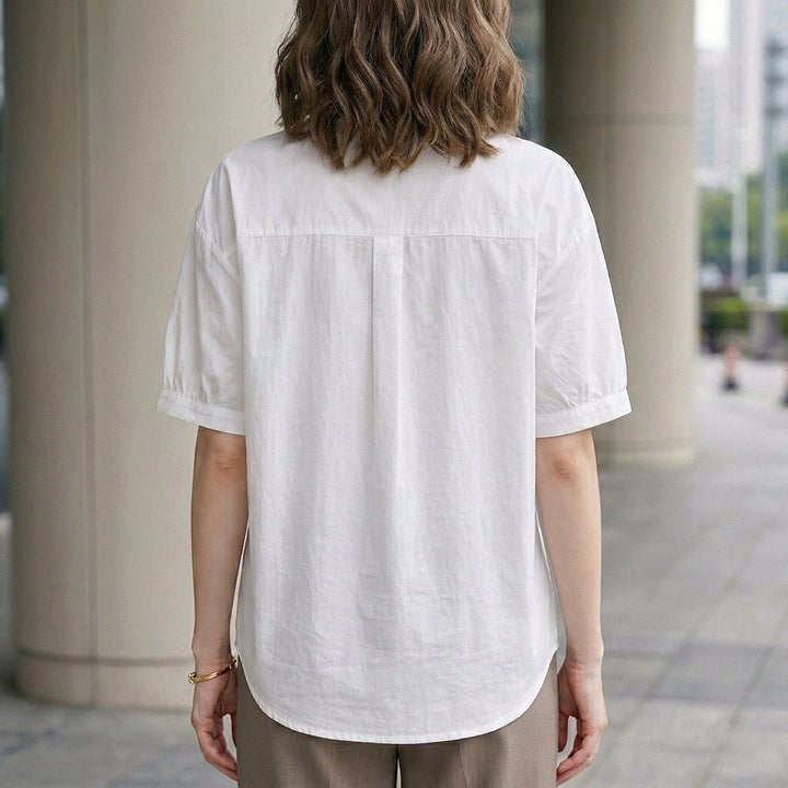 Duttini | Classic Puff Sleeve Button-Front Everyday Shirt Blouse