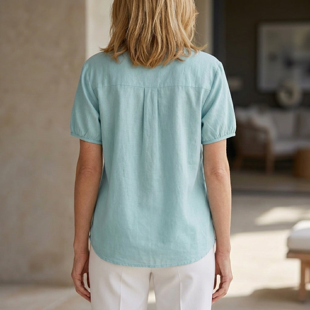Duttini | Modern Airy Mandarin Collar Puff Sleeve Everyday Blouse