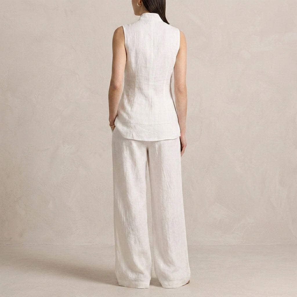 Duttini | Sophisticated Sleeveless High-Neck Two-Piece Set With Flowing Wide-Leg Trousers