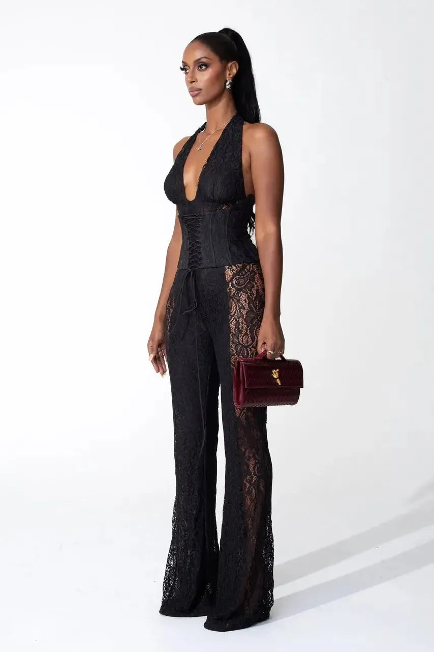 Duttini | Halter Neckline Lace Jumpsuit
