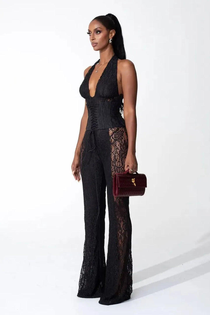 Duttini | Halter Neckline Lace Jumpsuit