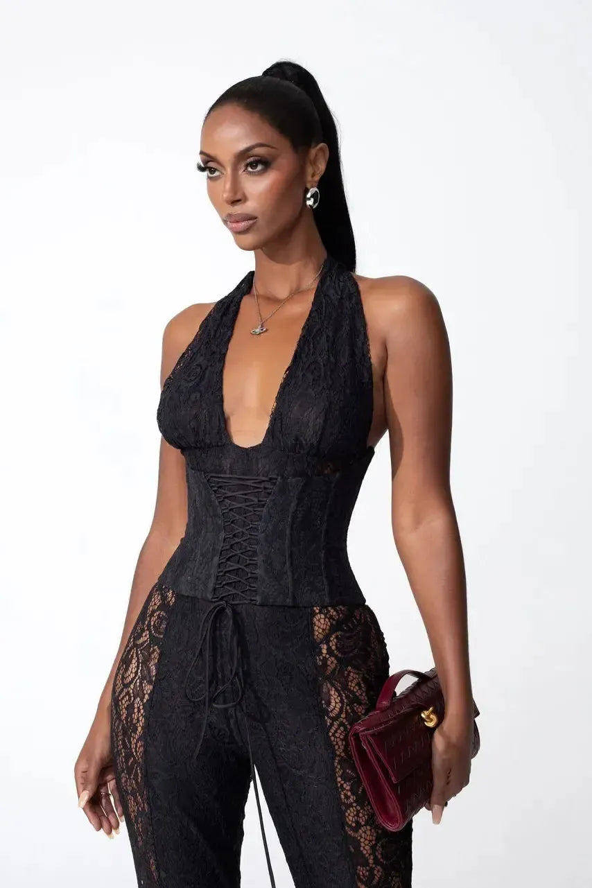 Duttini | Halter Neckline Lace Jumpsuit