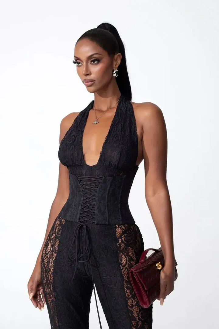 Duttini | Halter Neckline Lace Jumpsuit