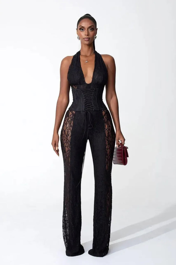 Duttini | Halter Neckline Lace Jumpsuit