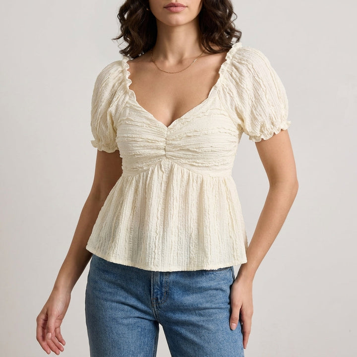 Duttini | Romantic Puff Sleeve Sweetheart Peplum Blouse