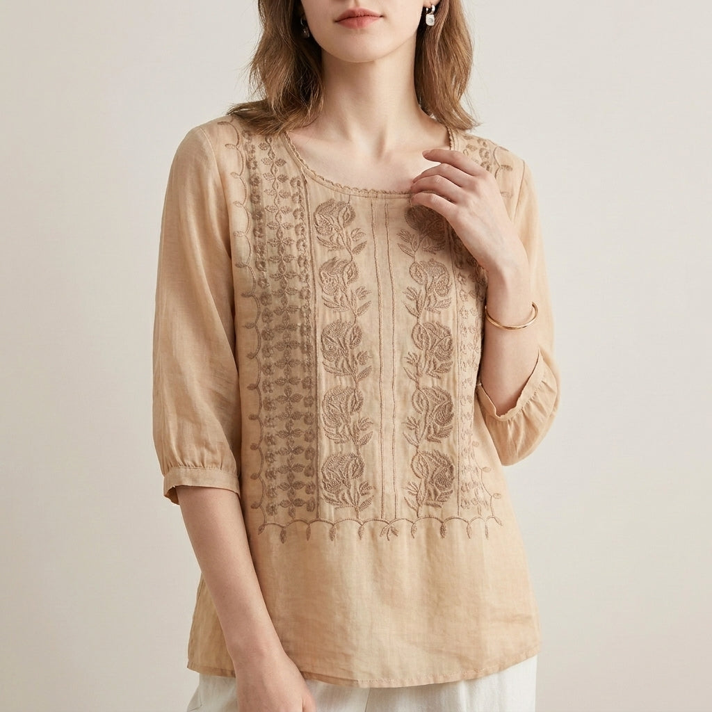 Duttini | Refined Adeline Prestige Relaxed Viscose Blouse With Embroidered Accents