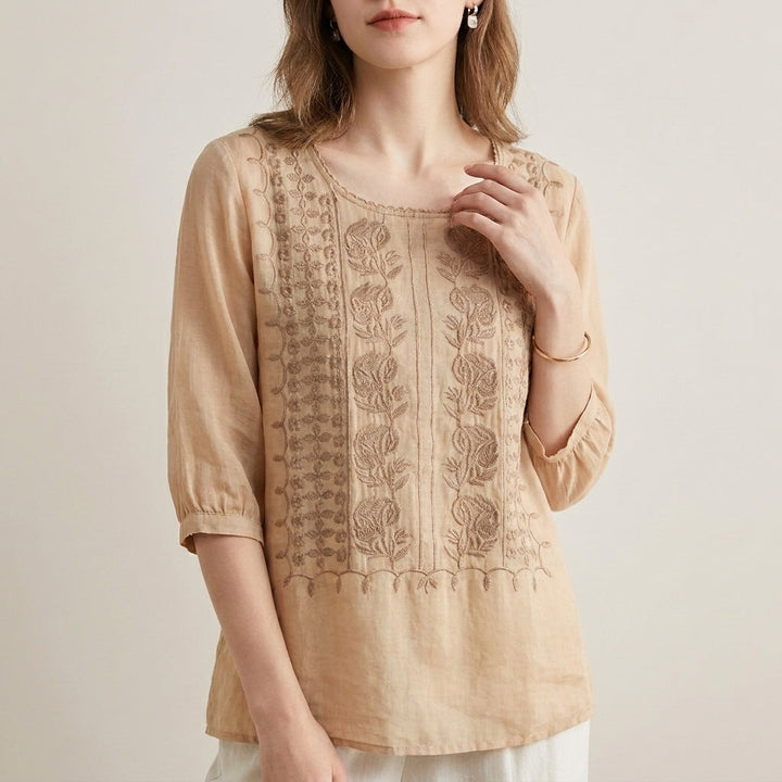 Duttini | Refined Adeline Prestige Relaxed Viscose Blouse With Embroidered Accents