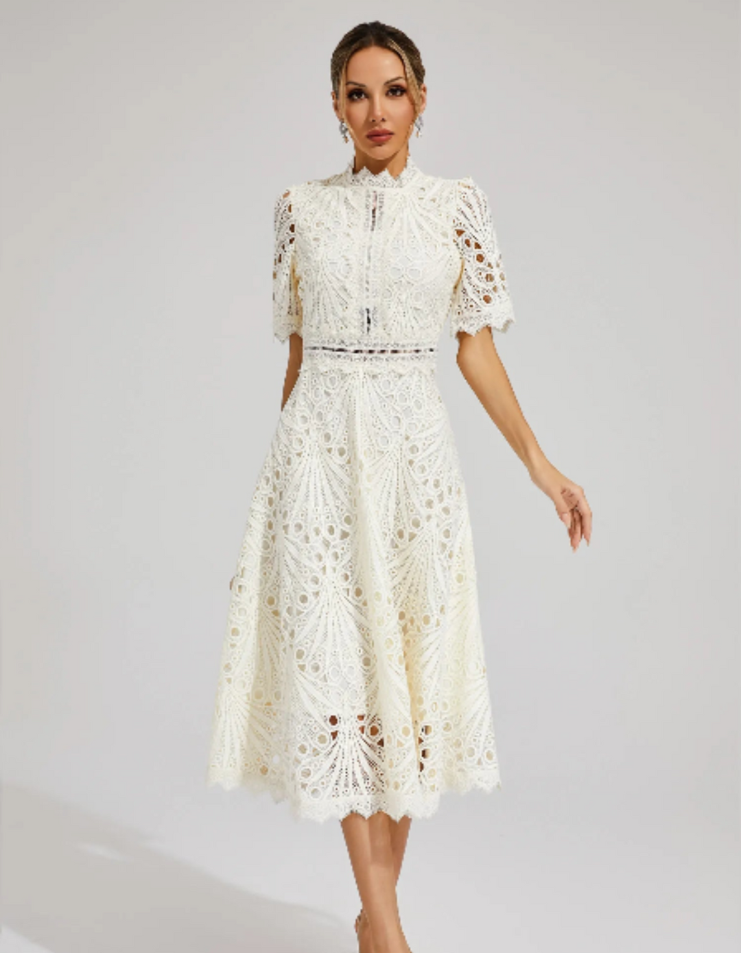 Duttini | Intricate Lacework Midi Occasion Dress