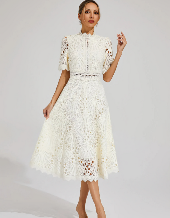 Duttini | Intricate Lacework Midi Occasion Dress