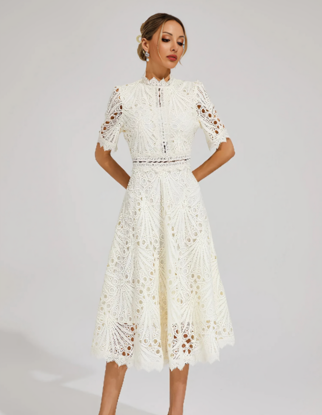 Duttini | Intricate Lacework Midi Occasion Dress