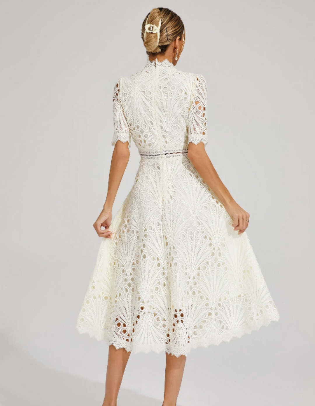 Duttini | Intricate Lacework Midi Occasion Dress
