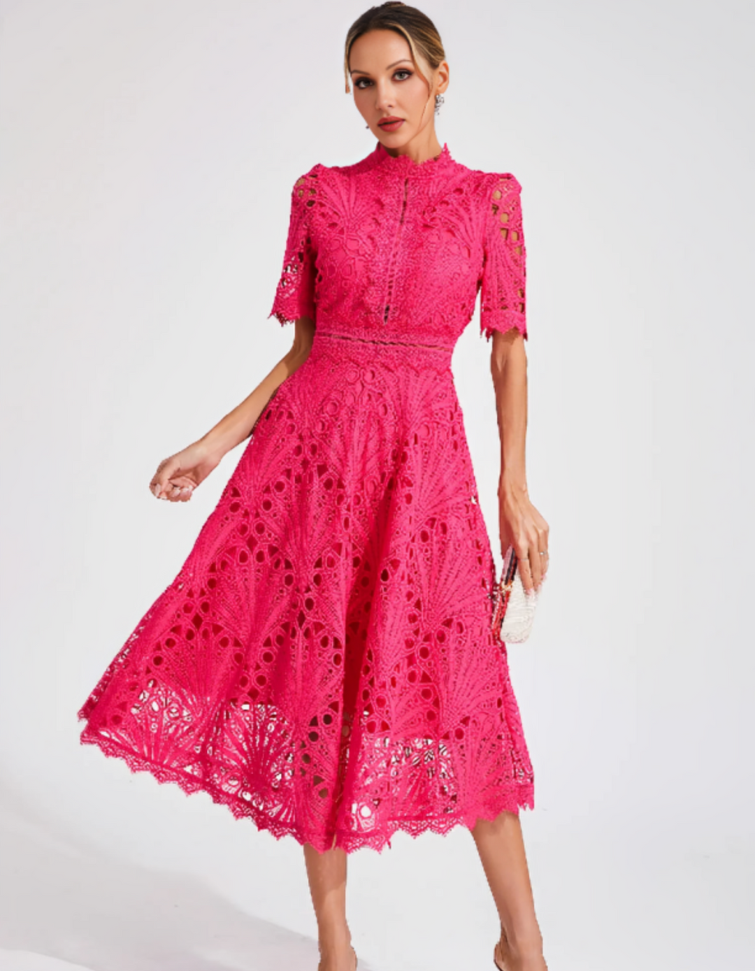 Duttini | Intricate Lacework Midi Occasion Dress