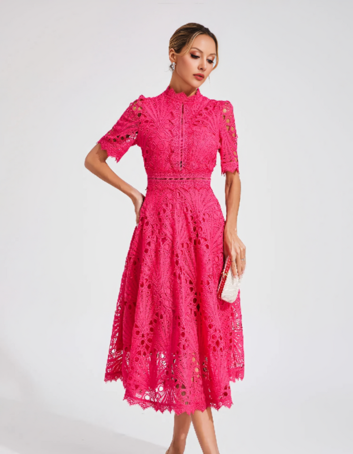 Duttini | Intricate Lacework Midi Occasion Dress