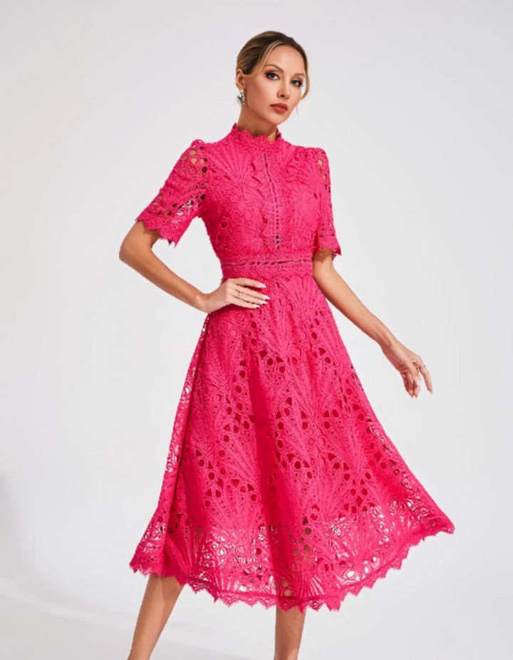 Duttini | Intricate Lacework Midi Occasion Dress