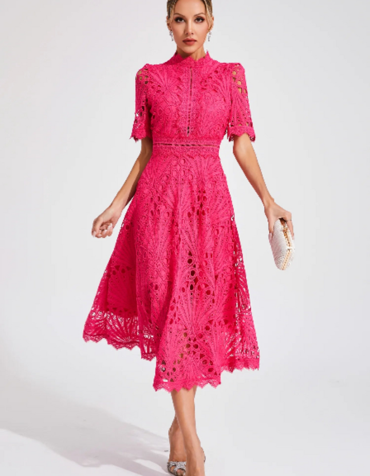 Duttini | Intricate Lacework Midi Occasion Dress