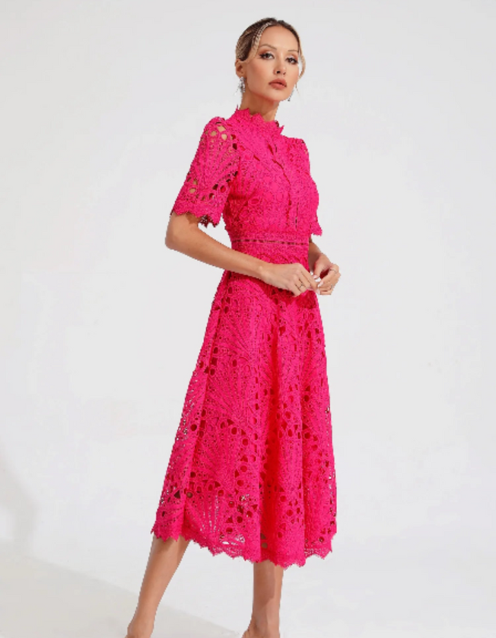 Duttini | Intricate Lacework Midi Occasion Dress