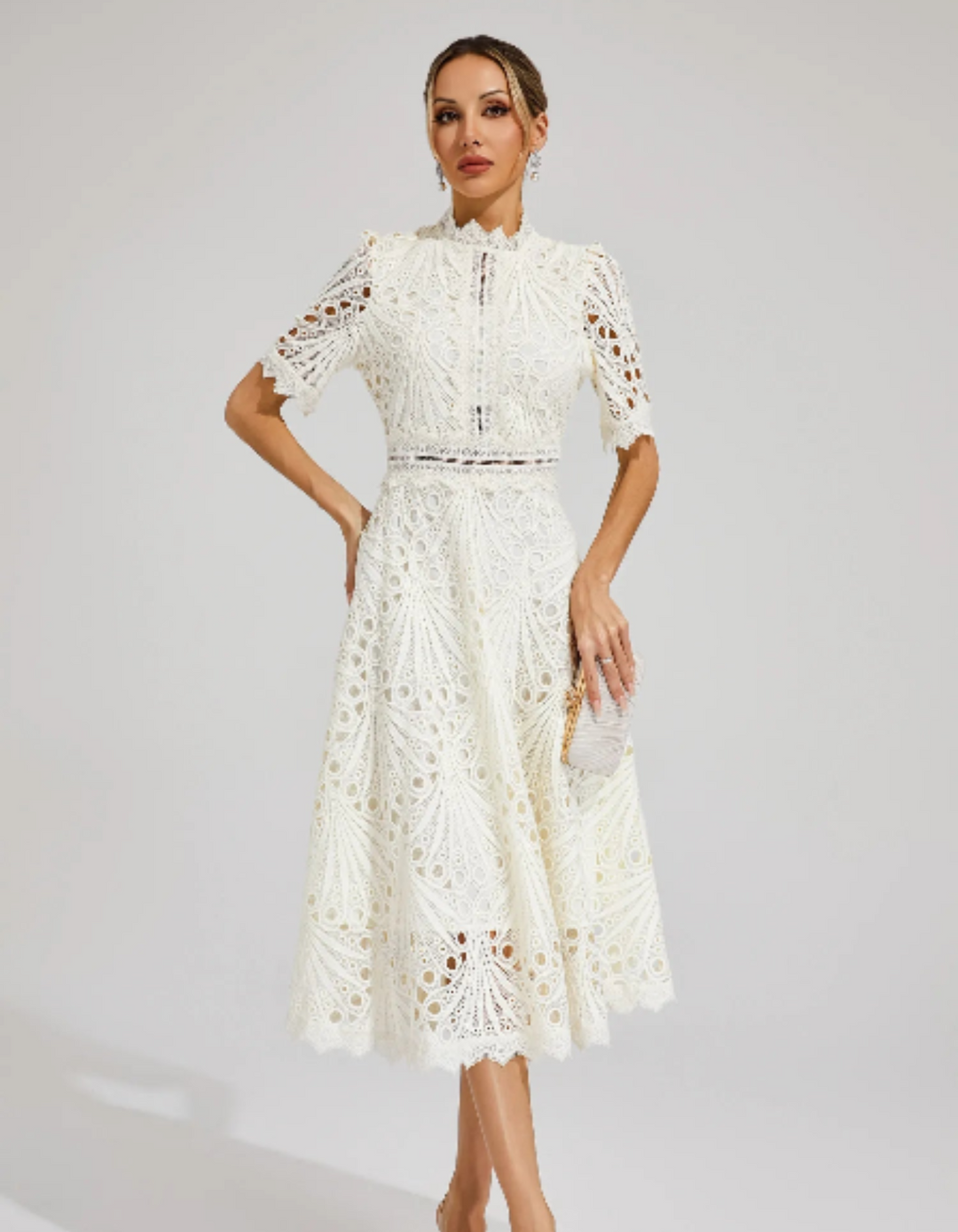 Duttini | Intricate Lacework Midi Occasion Dress