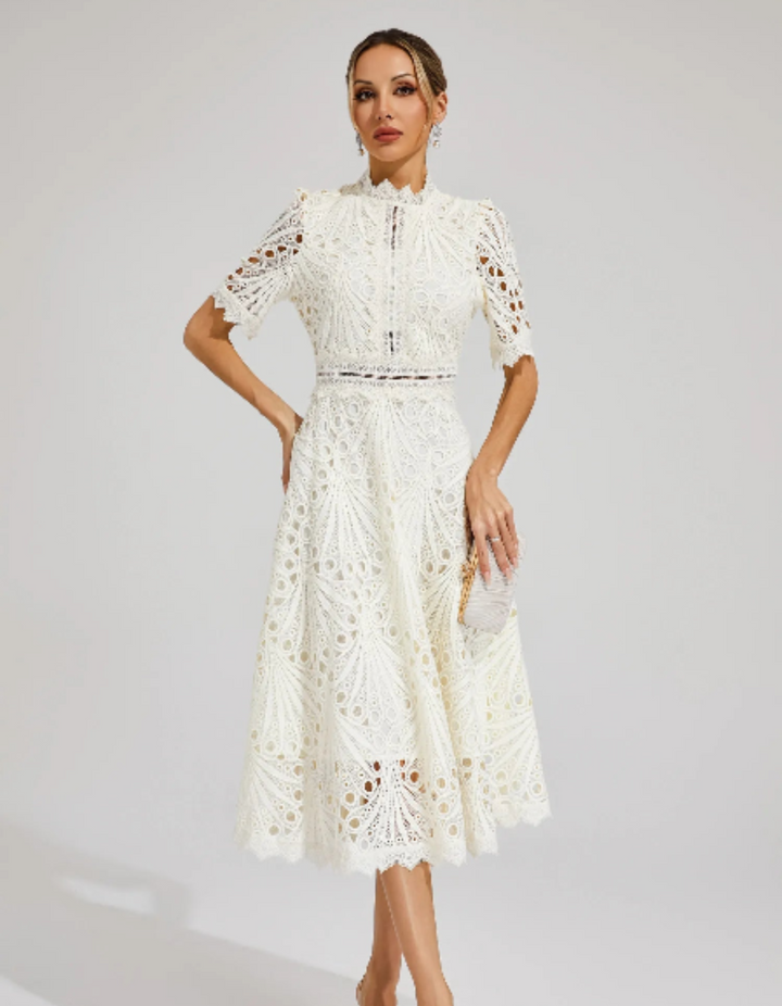 Duttini | Intricate Lacework Midi Occasion Dress
