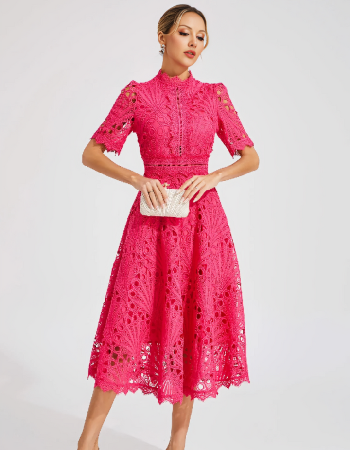 Duttini | Intricate Lacework Midi Occasion Dress