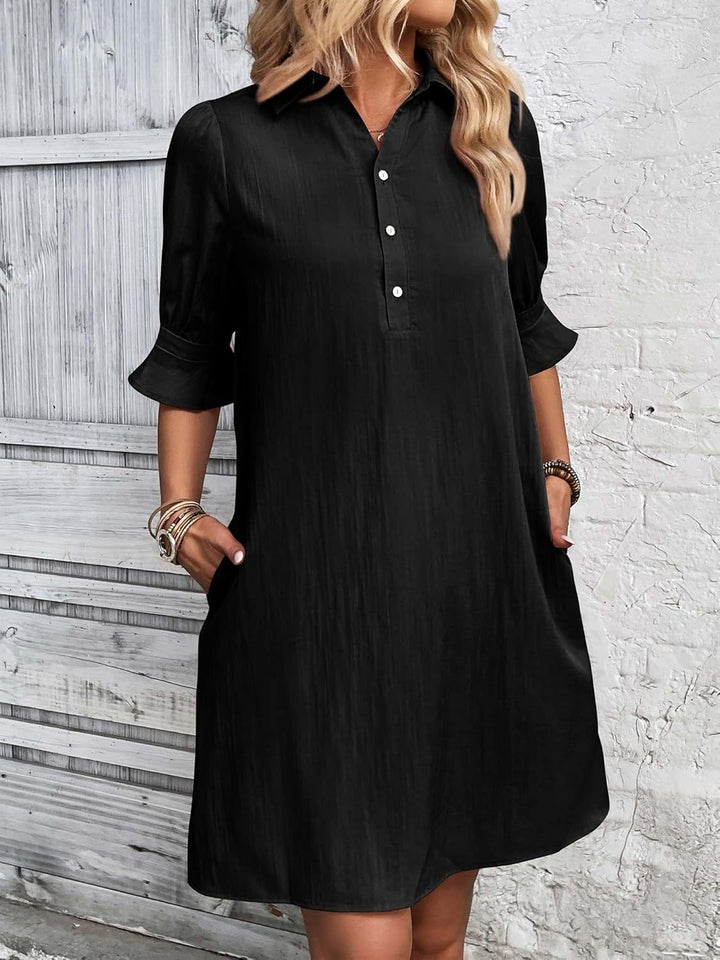 Duttini | Modern Button-Down Shirt Dress 3/4 Sleeve Knee Length