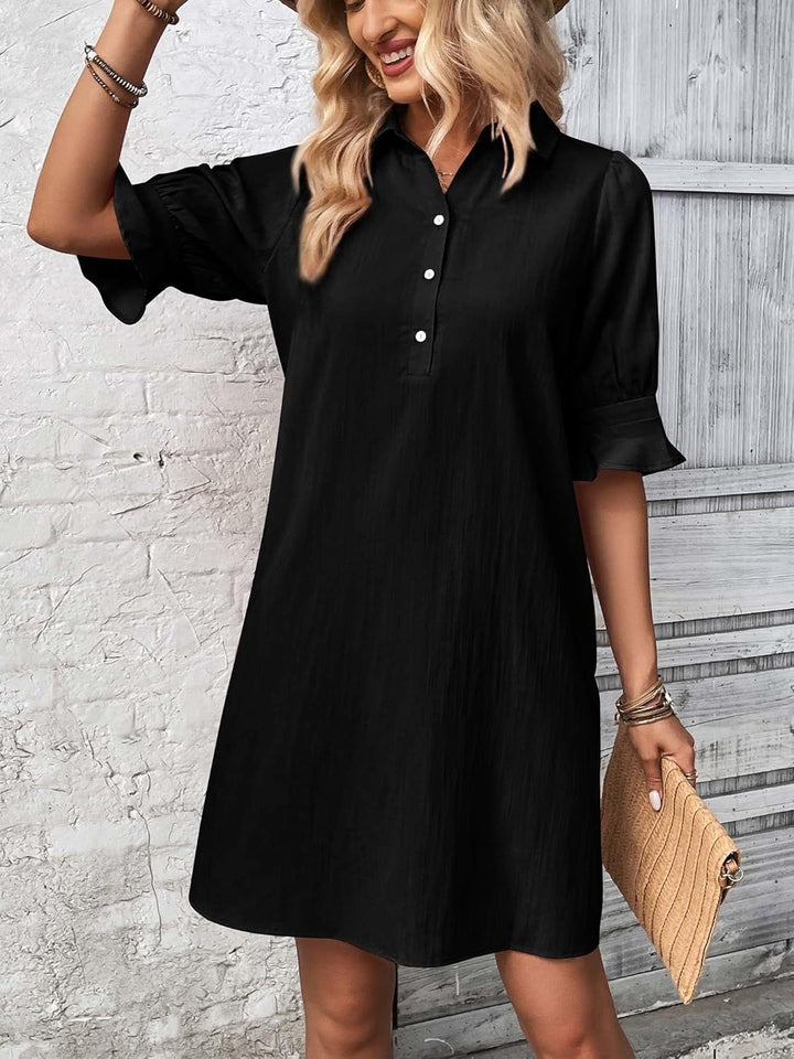 Duttini | Modern Button-Down Shirt Dress 3/4 Sleeve Knee Length